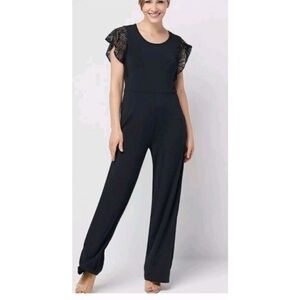 Elegant Black Jumpsuit with Lace Sleeves
